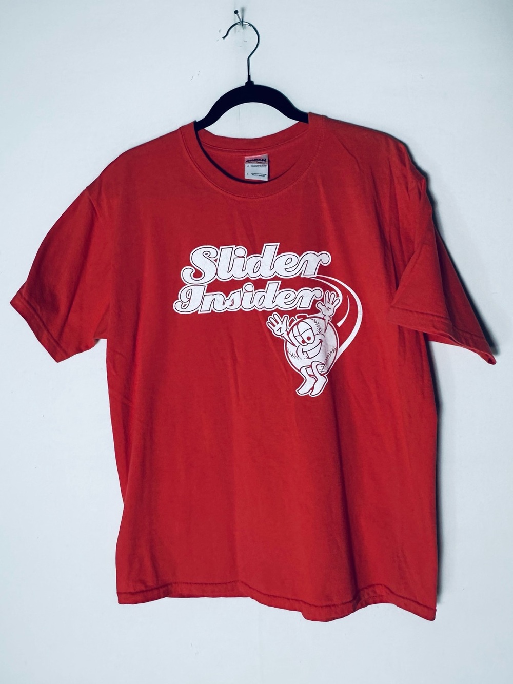 Gildan Ultra Cotton Slider Insider Red Baseball Graphic T Shirt L Adult Humour